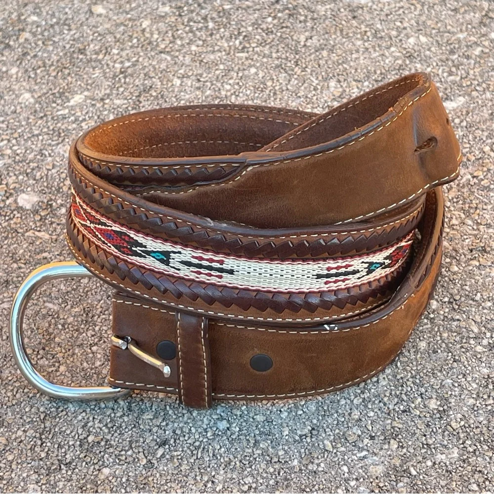 Tony Lama Belt Laced Edge Leather Rodeo Cowboy Western Faded Sz 40